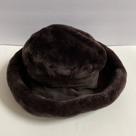 VTG  J. Peterman Sheepskin Bucket Hat Sz M Rolled Brim Brown Italy Cozy Luxury - Picture 4 of 9